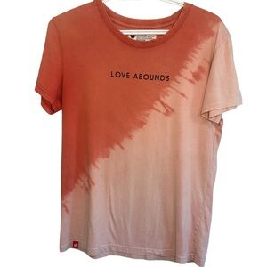 Dutch Bros LOVE ABOUNDS Pink Short Sleeve T-Shirt SMALL+MEDIUM Tie Dye DB 1992